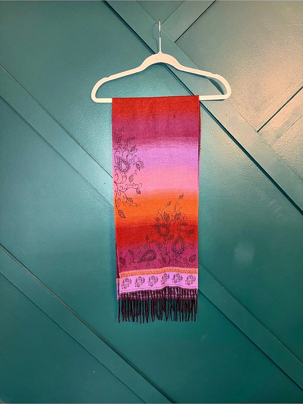 Cashmink Paisley Purple & Red Scarf Wrap Boho Tassel Fringe